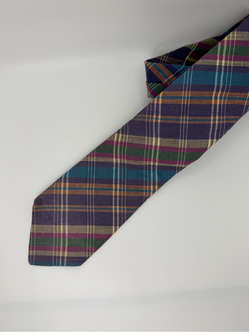 Brooks Brothers Makers All Cotton Madras Plaid Tie USA Preppy Ivy Style - Picture 2 of 6